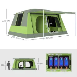 Tienda de Camping para 4-8 Personas con Mosquitera Gancho y Bolsa de Transporte Anti-UV 405x305x225 cm Verde - Ogal.Es