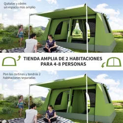 Tienda de Camping para 4-8 Personas con Mosquitera Gancho y Bolsa de Transporte Anti-UV 405x305x225 cm Verde - Ogal.Es