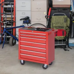 Carro de Herramientas con 7 Cajones y Ruedas Caja Taller Cerradura tipo Mueble de Almacenamiento 69x33x75cm Rojo - Ogal.Es