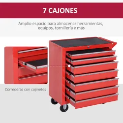 Carro de Herramientas con 7 Cajones y Ruedas Caja Taller Cerradura tipo Mueble de Almacenamiento 69x33x75cm Rojo - Ogal.Es