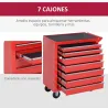 Carro de Herramientas con 7 Cajones y Ruedas Caja Taller Cerradura tipo Mueble de Almacenamiento 69x33x75cm Rojo - Ogal.Es