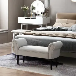 Banco Pie de Cama, Taburete Pie de Cama Tapizado en Lona con Patas de Madera, Reposabrazos y Asiento Acolchado, ... - Ogal.Es