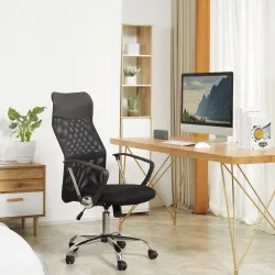 Silla de Oficina Giratoria Ergonómica Sillón de Escritorio de Malla con Ruedas de PVC Respaldo Alto Carga 120kg ... - Ogal.Es