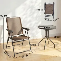 Conjunto Mesa y 2 Sillas Muebles para Jardín Exterior Patio Terraza Silla Plegable Respaldo Reclinable a 4 Nivel... - Ogal.Es