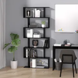 Estantería para Libros Moderna Librería con 6 Estantes para Comedor Salón Estudio 80x23x192 cm Negro - Ogal.Es