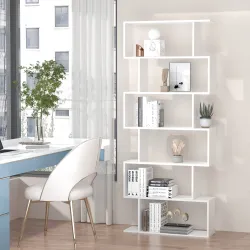 Estantería para Libros Moderna Librería con 6 Estantes para Comedor Salón Estudio 80x23x192 cm Blanco - Ogal.Es