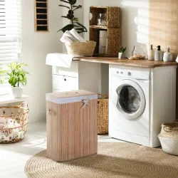Cesto para la Ropa Sucia Plegable con Tapa Cubo para la Colada Rectangular con Asas 40x30x60 cm Natural - Ogal.Es