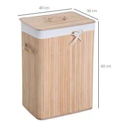 Cesto para la Ropa Sucia Plegable con Tapa Cubo para la Colada Rectangular con Asas 40x30x60 cm Natural - Ogal.Es