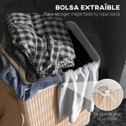 Cesto para la Ropa Sucia Plegable con Tapa Cubo para la Colada Rectangular con Asas 40x30x60 cm Natural - Ogal.Es