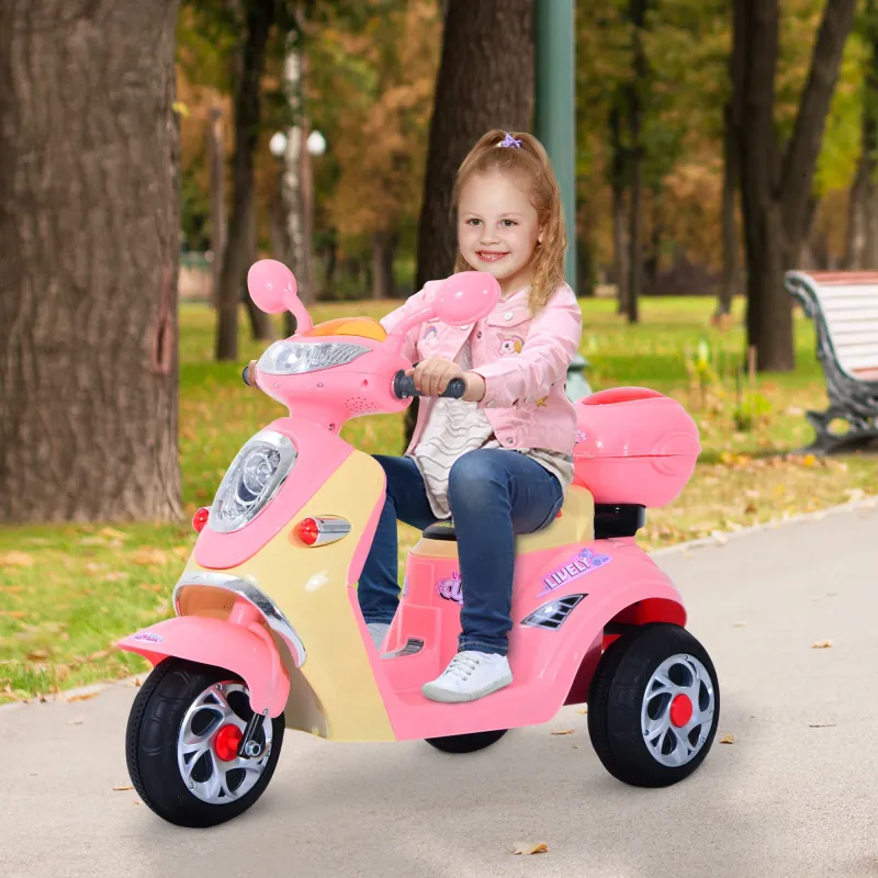 Coche Triciclo Moto Eléctrica Infantil Correpasillos a Batería Niños +3 años 6V Metal + PP 108x51x75cm Rosa - Ogal.Es