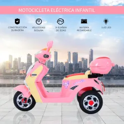 Coche Triciclo Moto Eléctrica Infantil Correpasillos a Batería Niños +3 años 6V Metal + PP 108x51x75cm Rosa - Ogal.Es