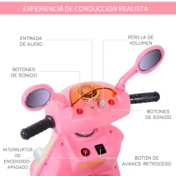 Coche Triciclo Moto Eléctrica Infantil Correpasillos a Batería Niños +3 años 6V Metal + PP 108x51x75cm Rosa - Ogal.Es
