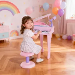 Piano Infantil 37 Teclas Teclado Electrónico Piano para Niños con Micrófono Taburete Luces y 22 Canciones USB/MP... - Ogal.Es