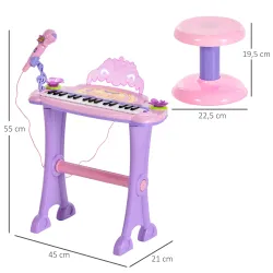 Teclado Electrónico Infantil 32 Teclas Juguete Musical Piano Infantil Piano para Niños con Micrófono Taburete Lu... - Ogal.Es