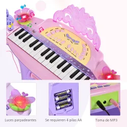 Teclado Electrónico Infantil 32 Teclas Juguete Musical Piano Infantil Piano para Niños con Micrófono Taburete Lu... - Ogal.Es