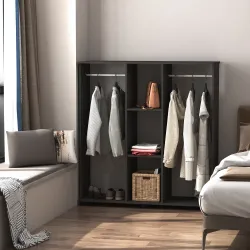 Armario Abierto con Ruedas 2 Barras y Estantes para tener Ropa Colgada y Doblada en el Dormitorio 120x40x128 cm ... - Ogal.Es