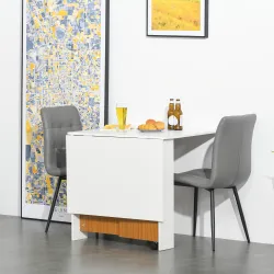 Mesa de Comedor Plegable con Ruedas Mesa Auxiliar Multifuncional con 2 Alas Abatibles 120x80x73 cm Blanco y Teca - Ogal.Es