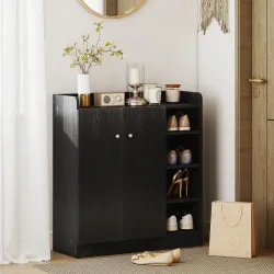 Mueble Zapatero de 2 Puertas Zapatero Estrecho con Estantes Ajustables para 12 Pares de Zapatos 83x30x90 cm Negro - Ogal.Es