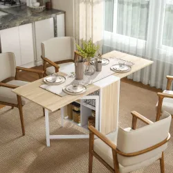 Mesa Plegable de Comedor, Mesa de Cocina Plegable, con Alas Abatibles, 4 Compartimentos, 3 Formas, Hasta 4 Perso... - Ogal.Es