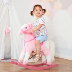 Caballito Balancín de Felpa Suave para Niños de 3-6 Años con Sonidos de Relincho 74x28x65 cm Rosa - Ogal.Es