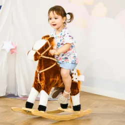 Caballito Balancín de Felpa Suave para Niños de 3-6 Años con Sonidos de Relincho 74x28x65 cm Marrón - Ogal.Es