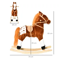 Caballito Balancín de Felpa Suave para Niños de 3-6 Años con Sonidos de Relincho 74x28x65 cm Marrón - Ogal.Es
