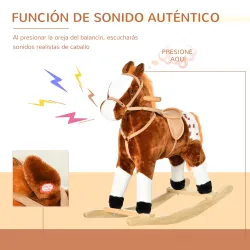 Caballito Balancín de Felpa Suave para Niños de 3-6 Años con Sonidos de Relincho 74x28x65 cm Marrón - Ogal.Es