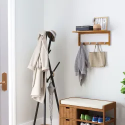 Perchero de Pared de Bambú Estante Toallero de pared 4 Ganchos para Entrada Salón Baño Pasillo Dormitorio 50x16x... - Ogal.Es