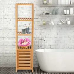 Estantería de Baño de Bambú Estantería de Almacenaje para Baño con 1 Puerta y 4 Estantes para Cocina Salón Dormi... - Ogal.Es