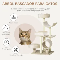 Árbol para Gatos 50x40x105 cm Árbol Rascador Grande Centro de Actividad Plataformas Tubo de Juego Sisal Natural - Ogal.Es