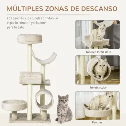 Árbol para Gatos 50x40x105 cm Árbol Rascador Grande Centro de Actividad Plataformas Tubo de Juego Sisal Natural - Ogal.Es
