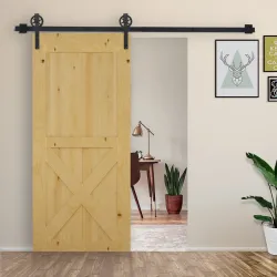 Herraje Puerta Corredera 200 cm Kit de Puerta Corredera de Madera Acero al Carbono Baño Cocina Dormitorio Negro - Ogal.Es
