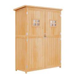 Armario de Madera para Exterior para Herramientas de Jardinería con Doble Puerta y Estantes 127,5x50x164 cm Natural - Ogal.Es