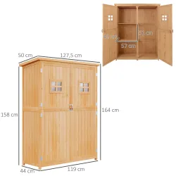 Armario de Madera para Exterior para Herramientas de Jardinería con Doble Puerta y Estantes 127,5x50x164 cm Natural - Ogal.Es
