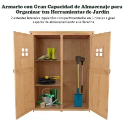 Armario de Madera para Exterior para Herramientas de Jardinería con Doble Puerta y Estantes 127,5x50x164 cm Natural - Ogal.Es