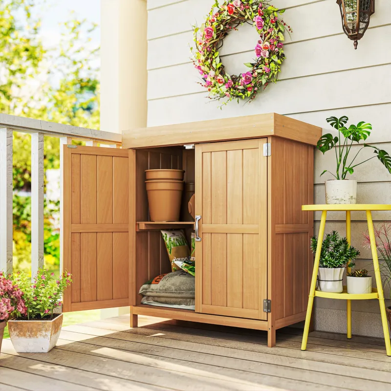 Armario de Jardín de Madera 74x43x88 cm Cobertizo Exterior para Almacenamiento de Herramientas Leñas con 2 Puert... - Ogal.Es