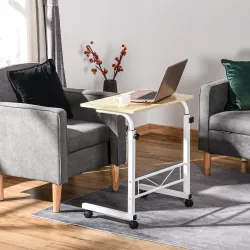 Mesa Auxiliar con Ruedas Mesa para Sofá con Altura Ajustable para Hogar Oficina 60x40x68-78 cm Blanco - Ogal.Es