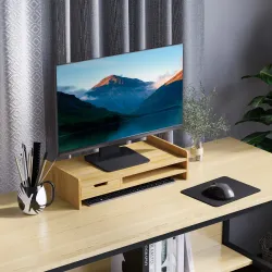 Soporte para Monitor de Bambú Organizador de Escritorio para Ordenador Portátil 49x25,5x11,5 cm Natural - Ogal.Es