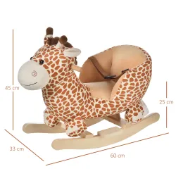 Caballito Balancín Infantil en Forma de Jirafa de Felpa para Bebés 18-36 Meses con Sonido y Cinturón 60x33x45 cm... - Ogal.Es