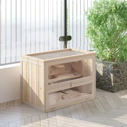 Jaula para Hámster de Madera de 2 Niveles Casa para Animales Pequeños con Plataformas Escaleras 60x35x42 cm Made... - Ogal.Es