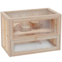 Jaula para Hámster de Madera de 2 Niveles Casa para Animales Pequeños con Plataformas Escaleras 60x35x42 cm Made... - Ogal.Es