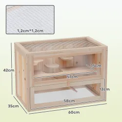 Jaula para Hámster de Madera de 2 Niveles Casa para Animales Pequeños con Plataformas Escaleras 60x35x42 cm Made... - Ogal.Es