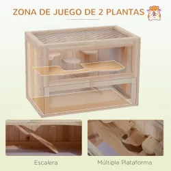 Jaula para Hámster de Madera de 2 Niveles Casa para Animales Pequeños con Plataformas Escaleras 60x35x42 cm Made... - Ogal.Es