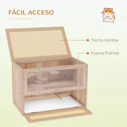 Jaula para Hámster de Madera de 2 Niveles Casa para Animales Pequeños con Plataformas Escaleras 60x35x42 cm Made... - Ogal.Es