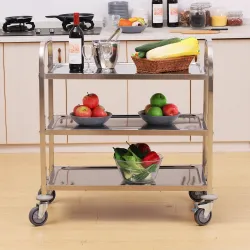 Carrito Auxiliar con Ruedas de Acero Inoxidable 90,5x50,5x88,2 cm Carrito de Cocina con Bandejas y 2 Brazos Plata - Ogal.Es