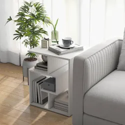 Mesita Auxiliar Mesa Auxiliar Blanca Mesa de Centro con Estantes de Almacenamiento para Salón Dormitorio 45x40x5... - Ogal.Es