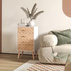 Cómoda con 4 Cajones Cómoda de Dormitorio Mesita de Noche con Patas Elevadas para Salón 40x30x75 cm Blanco y Nat... - Ogal.Es
