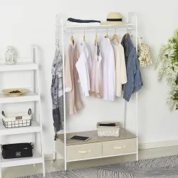 Perchero Metálico con Ruedas Colgador para Ropa con Riel Estantes Cajones para Organizar Ropa Bolsos 99x47x185cm - Ogal.Es