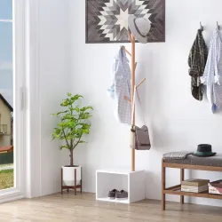 Perchero de Pie con Zapatero Colgador Tipo Árbol Moderno 6 Ganchos para Colgar Ropa Bolsa Banco con Almacenamien... - Ogal.Es