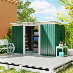 Cobertizo de Jardín 280x130x172 cm Caseta de Exterior Metálica para Almacenamiento de Herramientas Verde Oliva - Ogal.Es
